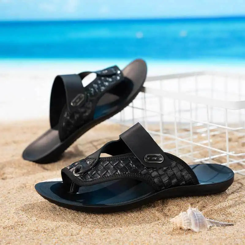 Men's Summer Outdoor Breathable Slip-On Slippers, Soft-Soled Open-Toed Flip-Flops, Casual Large Size Beach Shoes