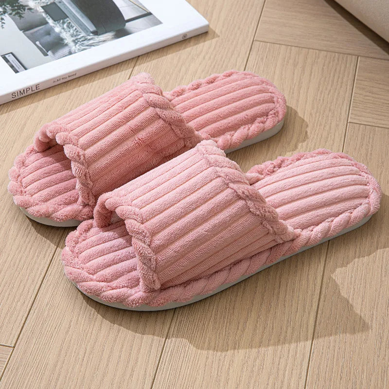 Couple Plush Indoor House Slippers for Men & Women, Warm Soft Non-Slip Corduroy Winter Slippers