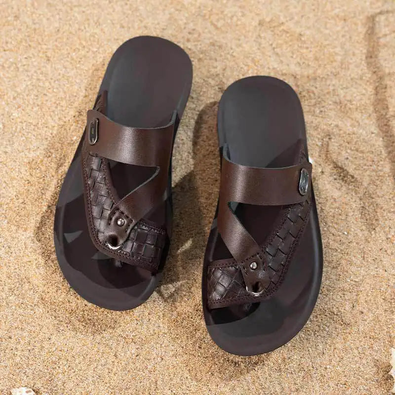 Men's Summer Outdoor Breathable Slip-On Slippers, Soft-Soled Open-Toed Flip-Flops, Casual Large Size Beach Shoes